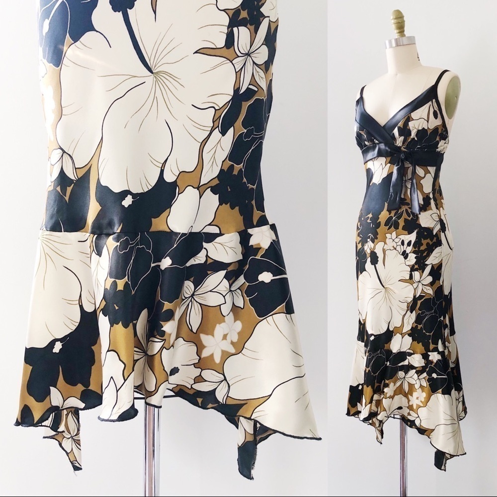 vintage • Y2K Forever 21 slip dress silky midi handkerchief hem bias floral - Picture 3 of 14